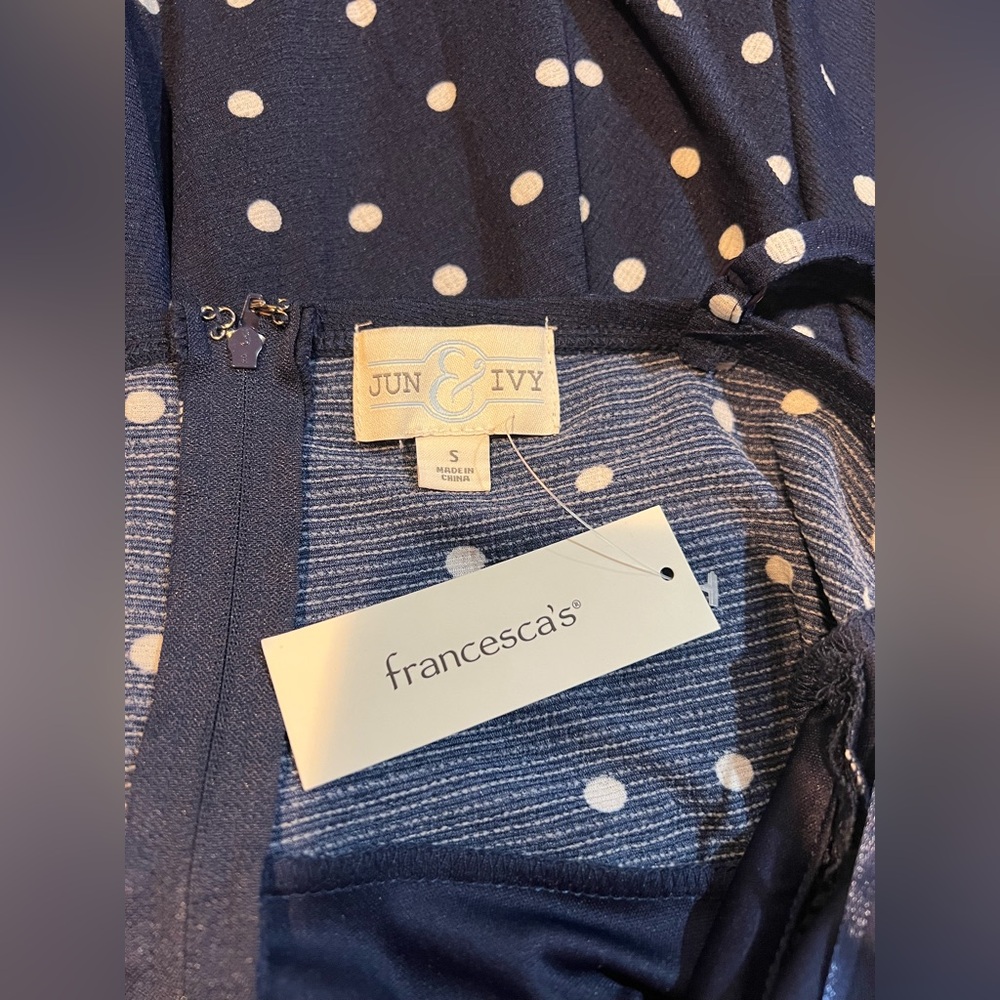 NWT 🏷️ JUN & IVY BY FRANCESCA’S NAVY, POLKA DOT STYLE COCKTAIL DRESS SIZE SMALL - Picture 7 of 7